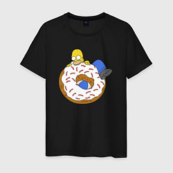 Футболка хлопковая мужская Большой пончик с глазурью принт Гомер, цвет: черный