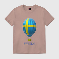 Футболка хлопковая мужская 3d aerostat Sweden flag, цвет: пыльно-розовый