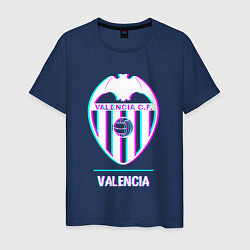 Футболка хлопковая мужская Valencia FC в стиле Glitch, цвет: тёмно-синий