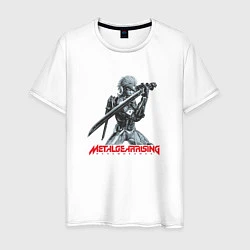 Футболка хлопковая мужская Райден из Metal Gear Rising с мечом, цвет: белый
