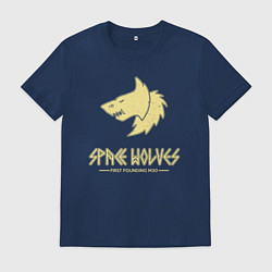 Футболка хлопковая мужская Космические волки лого винтаж, цвет: тёмно-синий