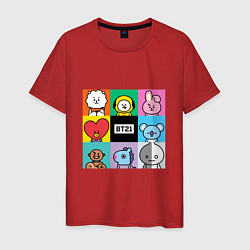 Футболка хлопковая мужская BT21 BTS к-поп, цвет: красный