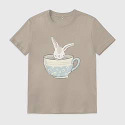 Футболка хлопковая мужская Кролик в чашке, цвет: миндальный