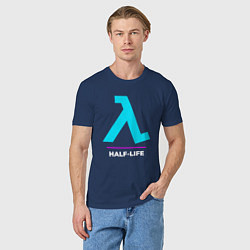 Футболка хлопковая мужская Символ Half-Life в неоновых цветах, цвет: тёмно-синий — фото 2
