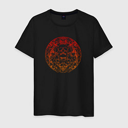 Футболка хлопковая мужская Skull red orange gradient, цвет: черный