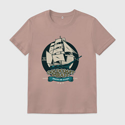 Футболка хлопковая мужская Большой пиратский корабль, цвет: пыльно-розовый