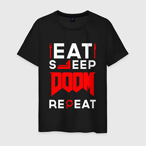 Мужская футболка Надпись Eat Sleep Doom Repeat / Черный – фото 1