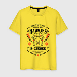 Футболка хлопковая мужская HAWKINS IS CURSED : Очень странные дела, цвет: желтый