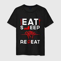 Футболка хлопковая мужская Надпись Eat Sleep Stray Repeat, цвет: черный