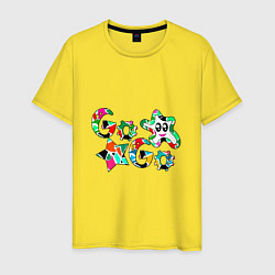Футболка хлопковая мужская Go-Go Аппликация разноцветные буквы, цвет: желтый