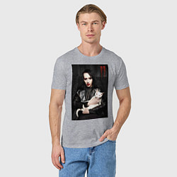 Футболка хлопковая мужская Marilyn Manson and cat, цвет: меланж — фото 2
