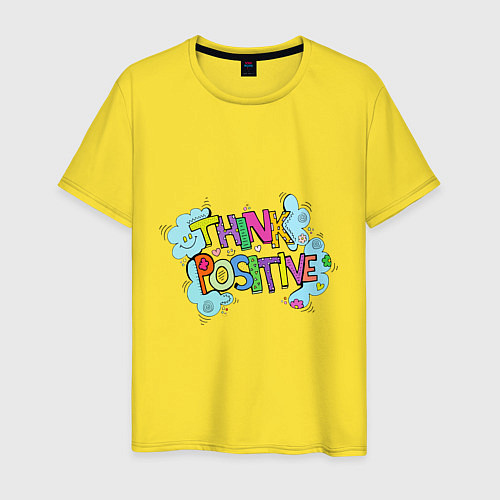 Мужская футболка Think positive phrase / Желтый – фото 1