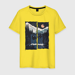 Футболка хлопковая мужская Оранжевая Луна и прыжки с водопада, цвет: желтый
