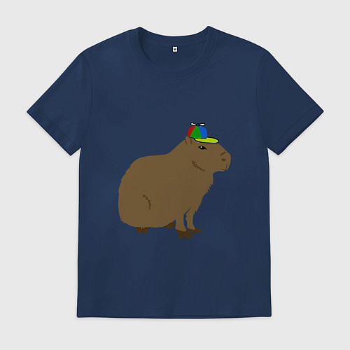 Мужская футболка Капибара с кепкой-пропеллером / Тёмно-синий – фото 1