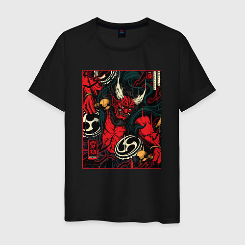 Мужская футболка Японский Бог Райдзин - Traditional Japanese Art / Черный – фото 1
