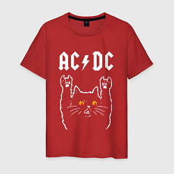 Футболка хлопковая мужская AC DC rock cat, цвет: красный