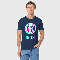 Футболка хлопковая мужская Inter FC в стиле glitch, цвет: тёмно-синий — фото 2