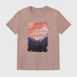 Футболка хлопковая мужская Бездорожье и закат, цвет: пыльно-розовый