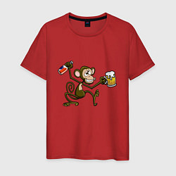 Футболка хлопковая мужская Обезьянка с пивом, цвет: красный