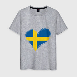 Футболка хлопковая мужская Сердце - Швеция, цвет: меланж