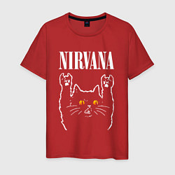 Футболка хлопковая мужская Nirvana rock cat, цвет: красный