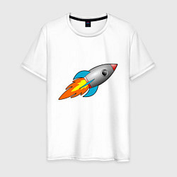Футболка хлопковая мужская Ракета летит в небе, цвет: белый