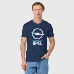 Футболка хлопковая мужская Значок Opel в стиле glitch, цвет: тёмно-синий — фото 2