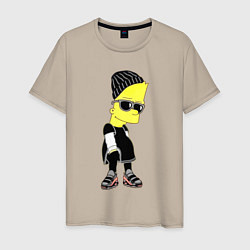 Футболка хлопковая мужская Барт Симпсон в тёмных очках, цвет: миндальный