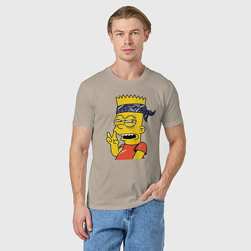 Мужская футболка Барт Симпсон - жест двумя пальцами / Миндальный – фото 3