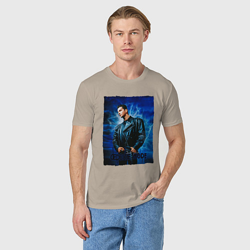 Мужская футболка Dave Gahan Depeche Mode - blue background / Миндальный – фото 3