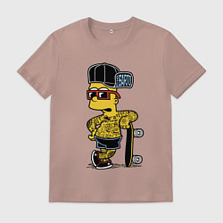 Футболка хлопковая мужская Скейтер Барт Симпсон весь в татухах, цвет: пыльно-розовый