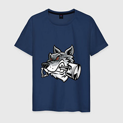Футболка хлопковая мужская Волк и поршень, цвет: тёмно-синий
