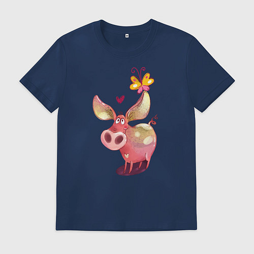 Мужская футболка Свинка с бабочкой / Тёмно-синий – фото 1
