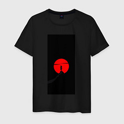 Футболка хлопковая мужская Кровавая луна самурая, цвет: черный