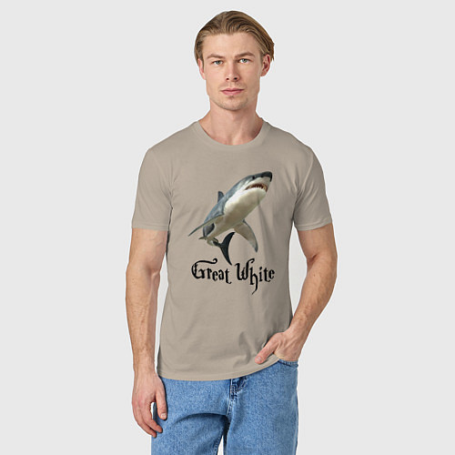 Мужская футболка Большая белая акула / Миндальный – фото 3