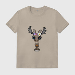 Футболка хлопковая мужская Мир - Лось, цвет: миндальный