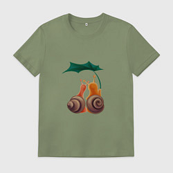 Футболка хлопковая мужская Пара улиток под листом, цвет: авокадо