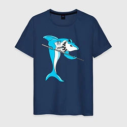 Футболка хлопковая мужская Акула играет в бильярд, цвет: тёмно-синий
