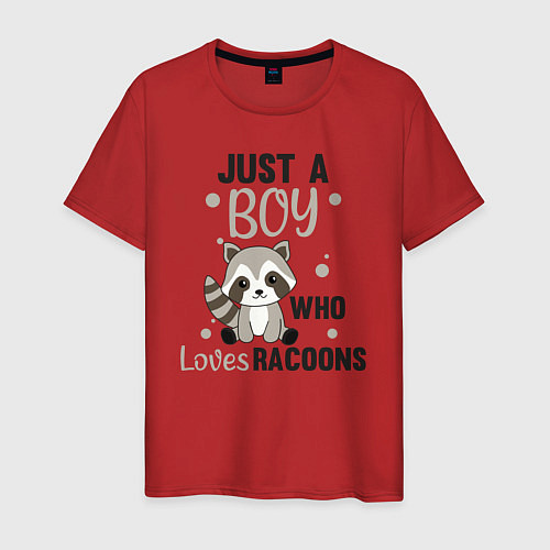 Мужская футболка Просто парень который любит енотов / Красный – фото 1