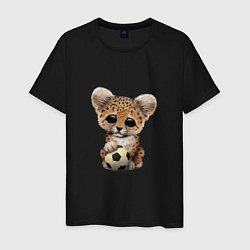 Футболка хлопковая мужская Футбол - Леопард, цвет: черный
