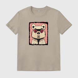Футболка хлопковая мужская Милый медведик, цвет: миндальный