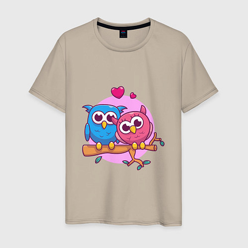 Мужская футболка Влюблённые Совы / Миндальный – фото 1