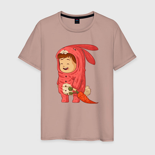 Мужская футболка Забавный малыш-зайка / Пыльно-розовый – фото 1