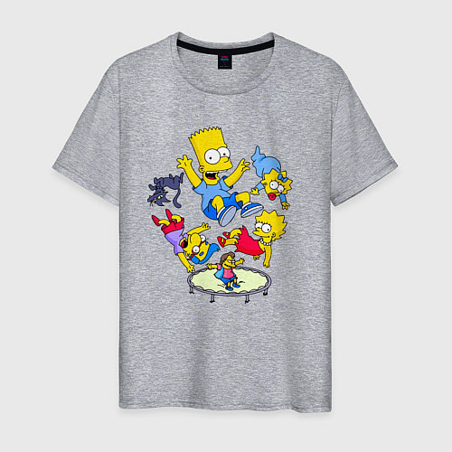 Мужская футболка Персонажи из мультфильма Симпсоны прыгают на батут / Меланж – фото 1