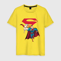 Футболка хлопковая мужская Крипто и Супермен с лого DC Лига Суперпитомцы, цвет: желтый