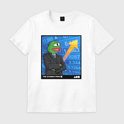 Футболка хлопковая мужская Pepe Stonks, цвет: белый