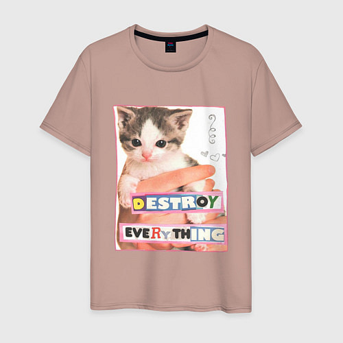 Мужская футболка Destroy everything kitty / Пыльно-розовый – фото 1