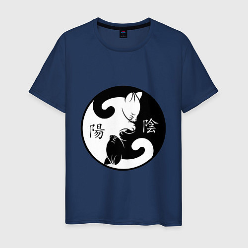 Мужская футболка Инь-Янь коты с иероглифами / Тёмно-синий – фото 1