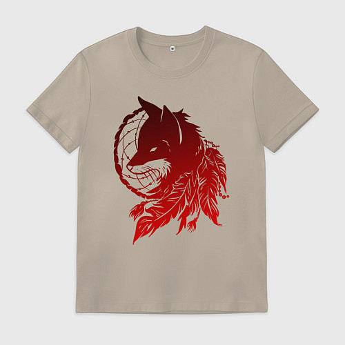 Мужская футболка Ловец снов и лис с перьями / Миндальный – фото 1