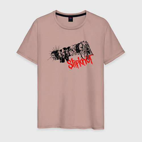 Мужская футболка Slipknot- все маски / Пыльно-розовый – фото 1